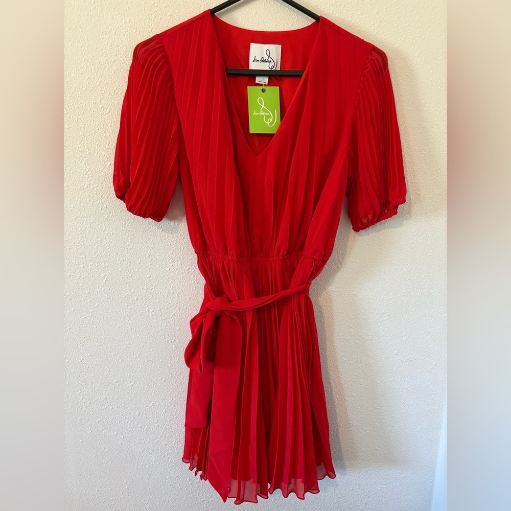 Sam Edelman Red Pleated Elbow Sleeve Mini Dress